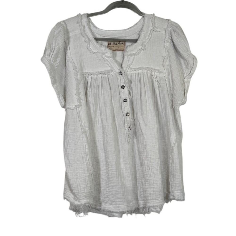 Free People Horizons Double Cloth Top White Double Cotton Gauze Oversized Medium